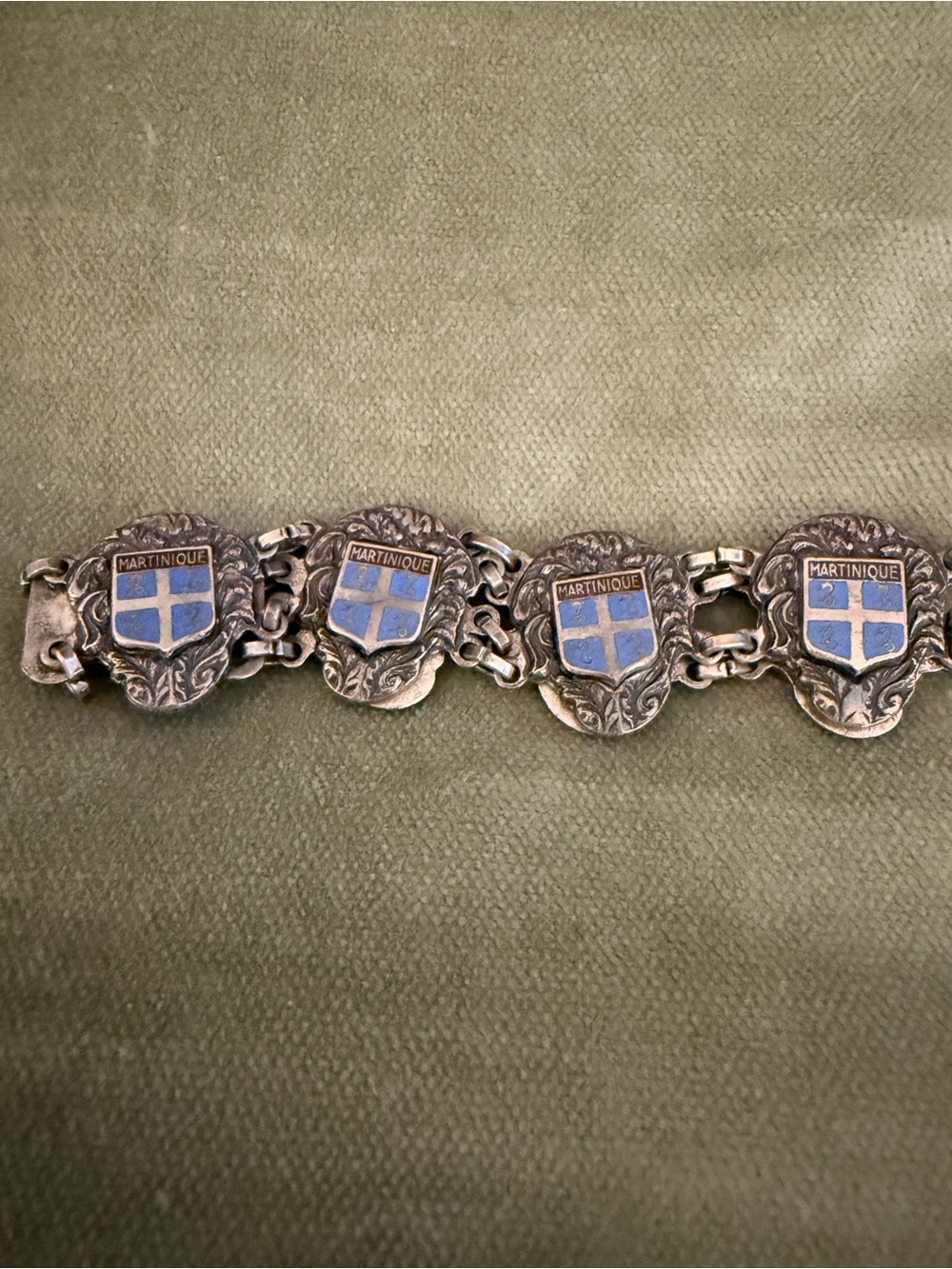Shield Silver-Tone Link Bracelet with Blue Enamel shields - Island of Martinique